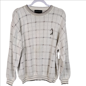 Croft & Barrow White Plaid Pattern Crew Neck Long Sleeve Pullover Knit Sweater